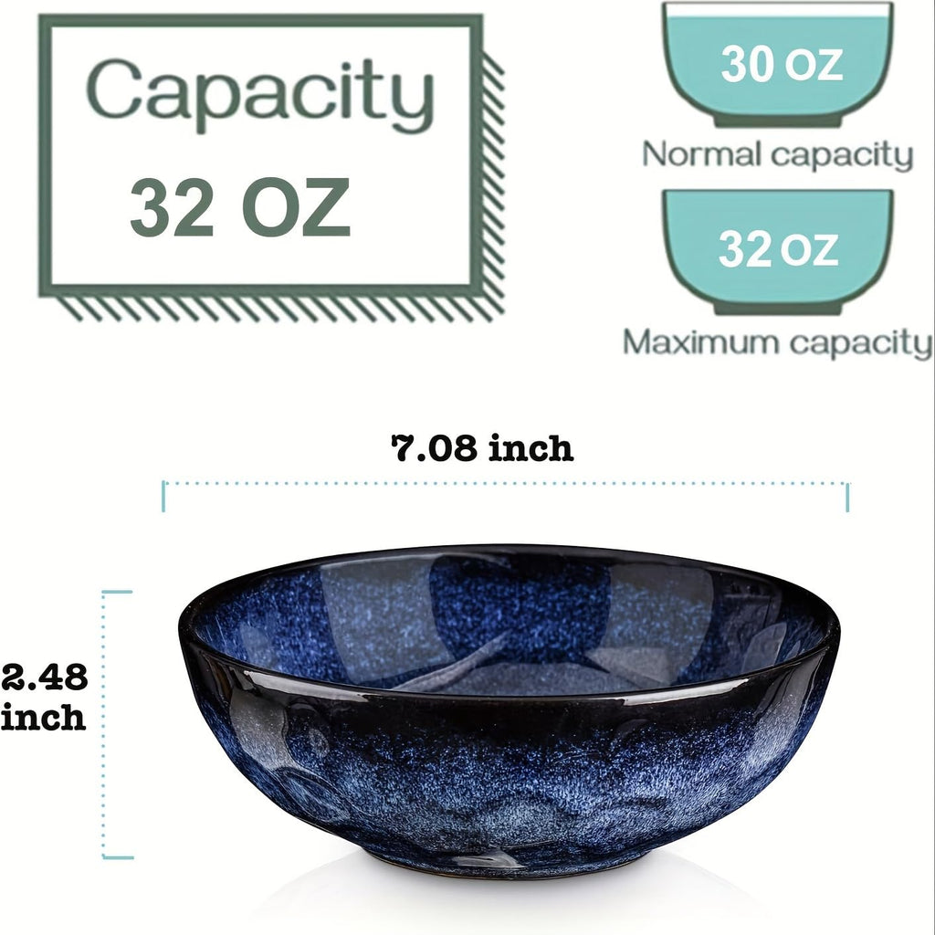 Ceramic Salad Bowls Set, 32 Ounce, Set of 4, Blue Q168613
