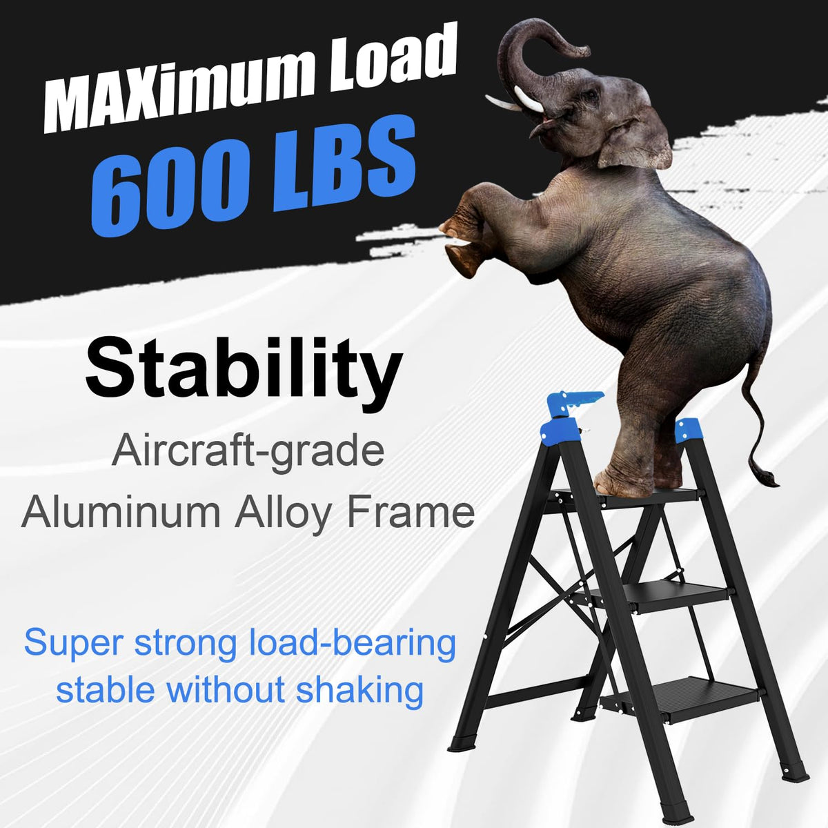 3 Step Foldable Stool with Single-Handrail Blue Q714423