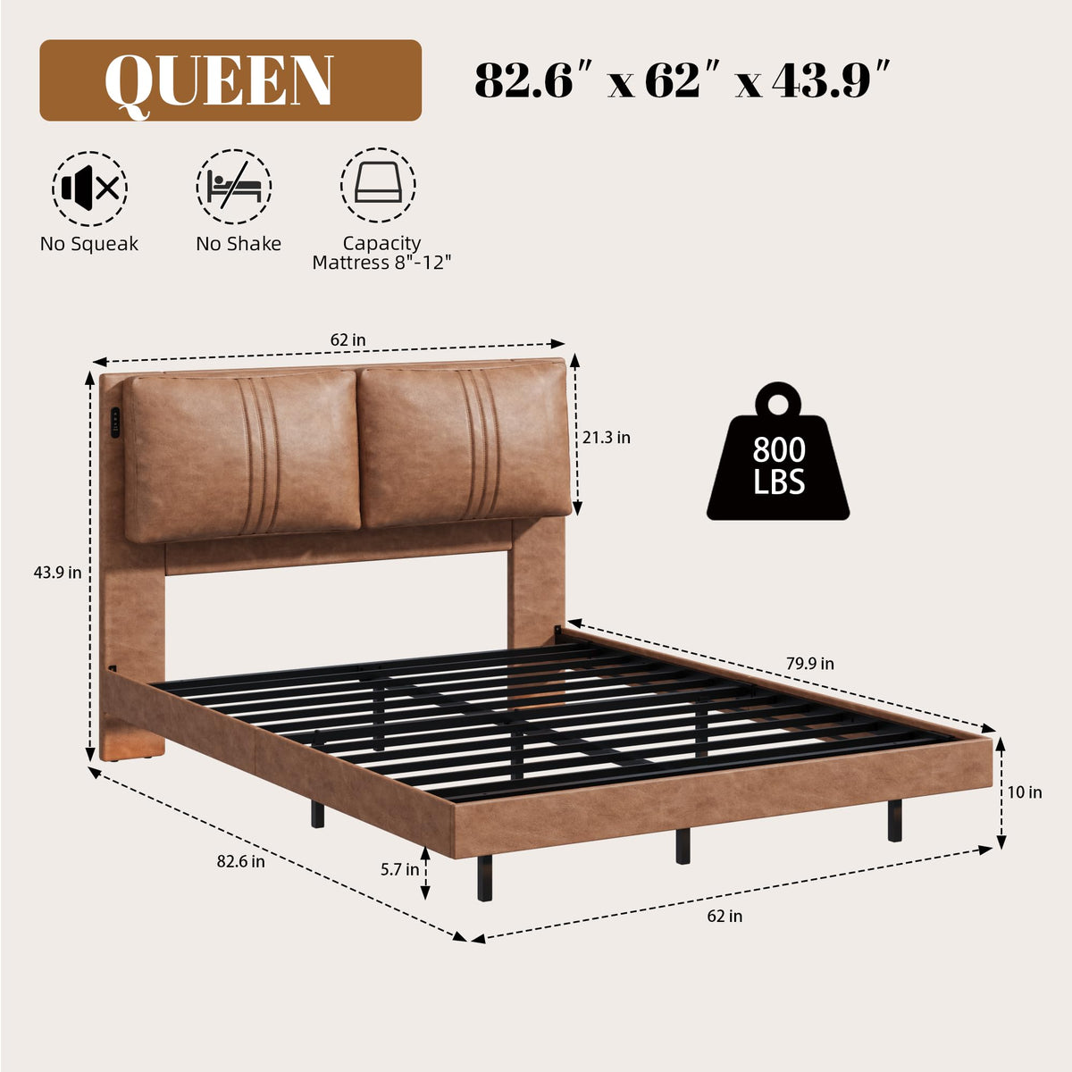 Queen Floating Bed Frame with LED Lights N261781