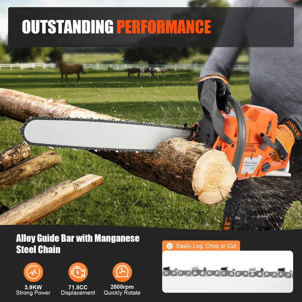 Gas Powered Chainsaw, 72cc 2-Cycle Engine, 24'' Handheld M6096