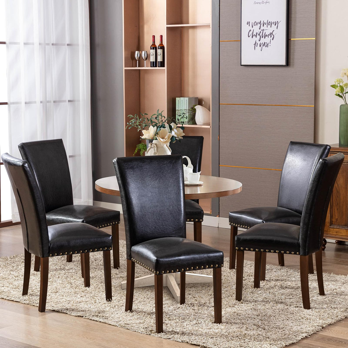 Black PU Leather Upholstered Dining Chairs Set of 6 H830528