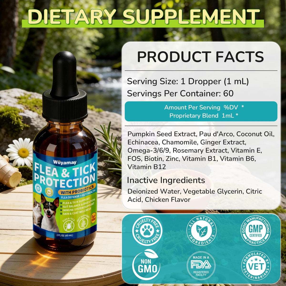 Flea and Tick Prevention Drops with Probiotics E554