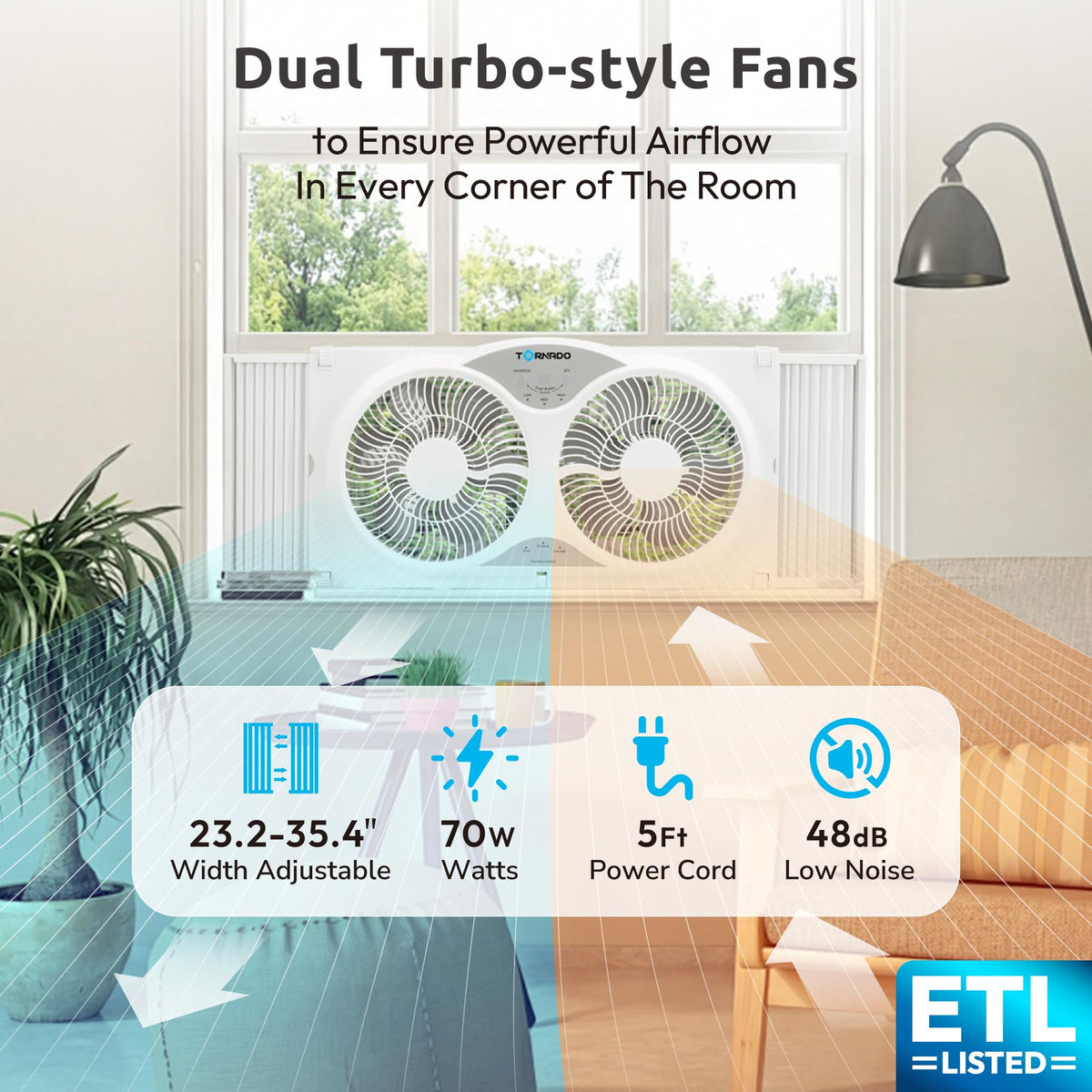 9 Inch Dual Window Fan with Remote Control, 3-Speed, White G940