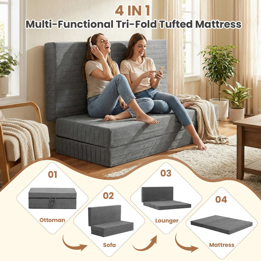 Queen Size Tri-Fold Mattress with Handles & Non-Slip Bottom S512
