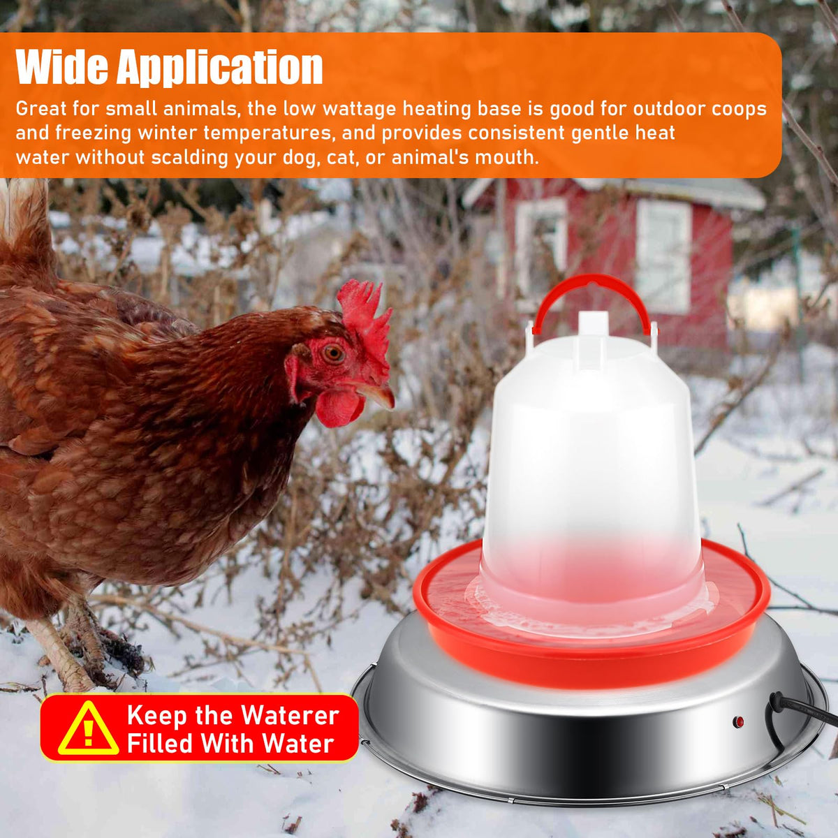 12 Inch 5 Gallons Poultry Waterer Heated Base with Thermostat Q170