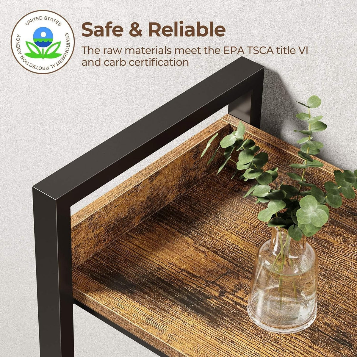 L-Shaped Corner Bookshelf 5 Tier Industrial Bookcase with 4 Hooks I4031