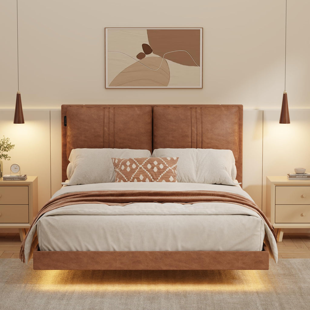 Queen Floating Bed Frame with LED Lights N261781
