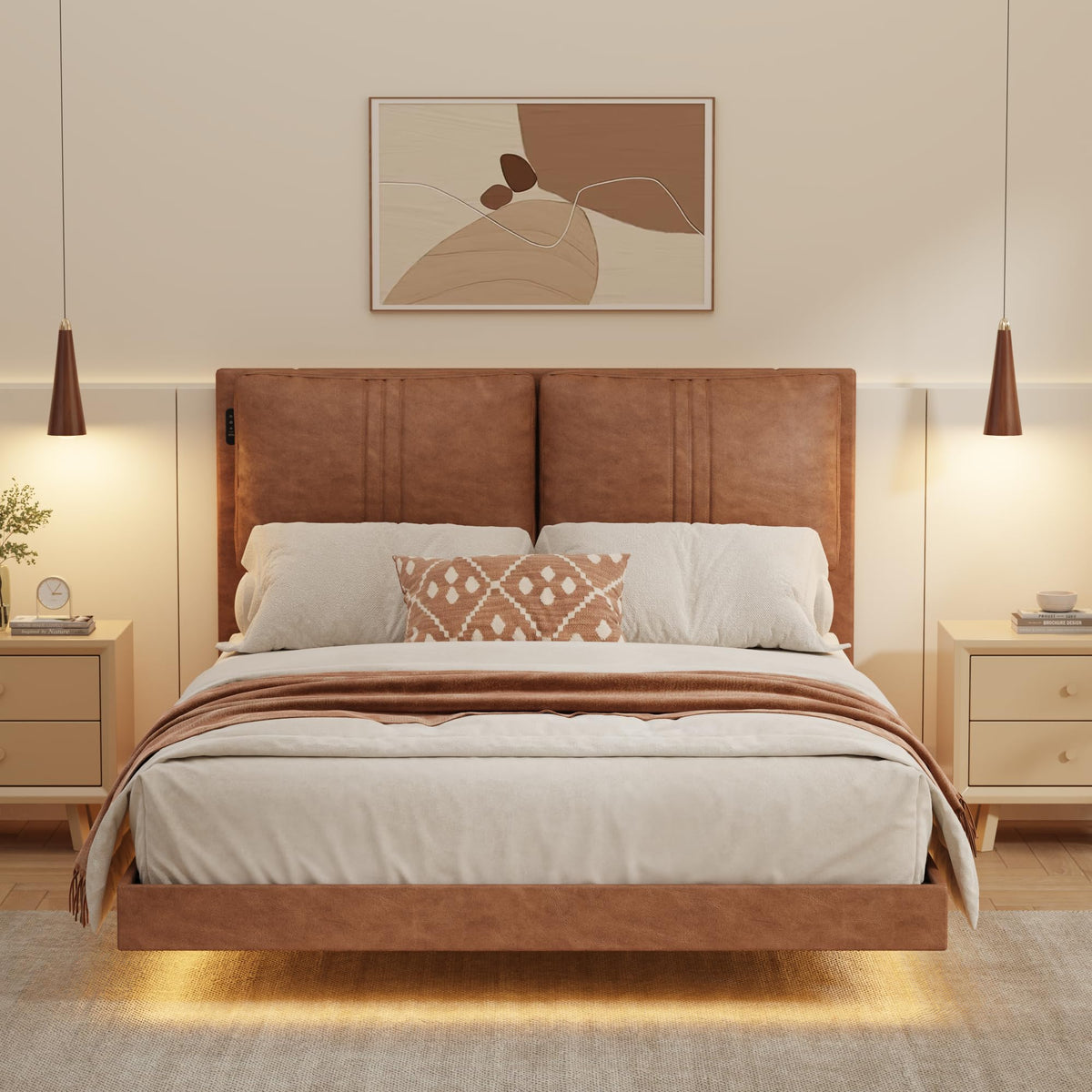 Queen Floating Bed Frame with LED Lights N261781