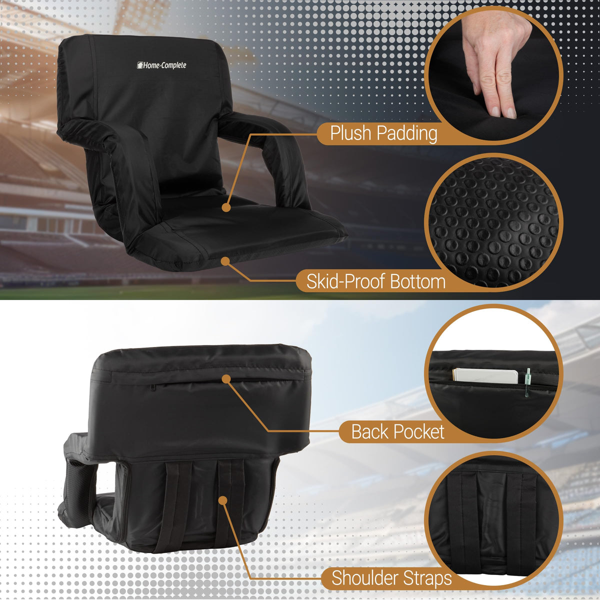 Folding Stadium Chair with Padded Back Support and Armrests U269