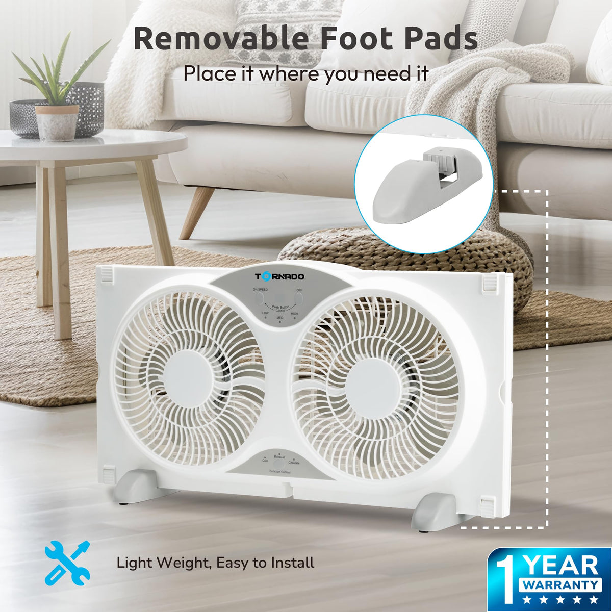 9 Inch Dual Window Fan with Remote Control, 3-Speed, White G940