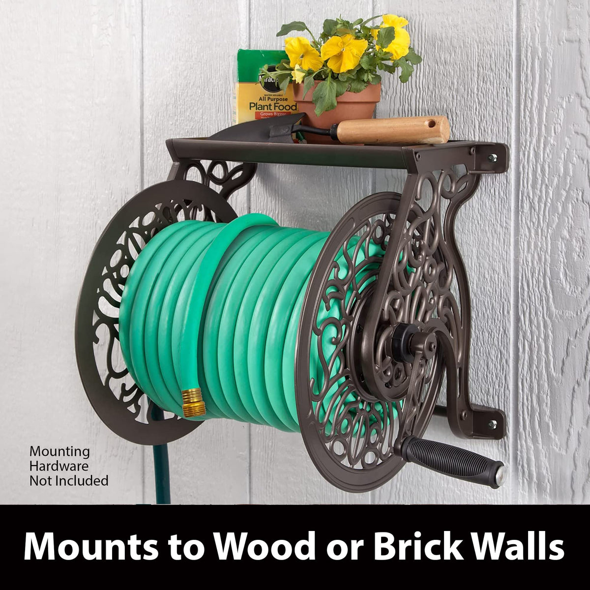 Cast Aluminum Wall Mount Hose Reel, Holds 125-Feet of 5/8-Inch Hose - Bronze B485