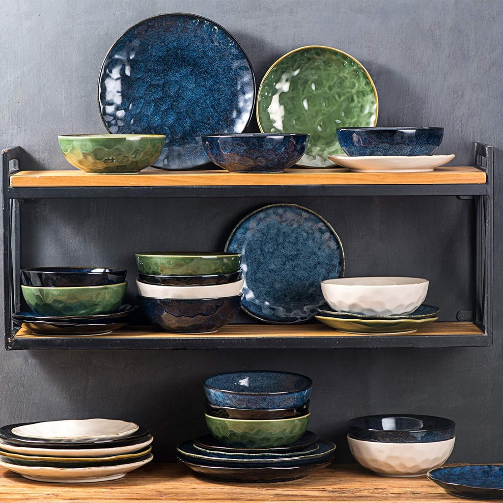 Ceramic Salad Bowls Set, 32 Ounce, Set of 4, Blue Q168613