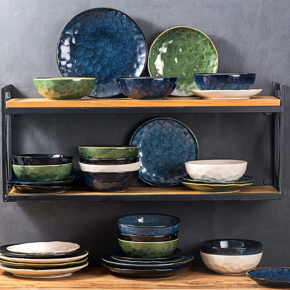 Ceramic Salad Bowls Set, 32 Ounce, Set of 4, Blue Q168613