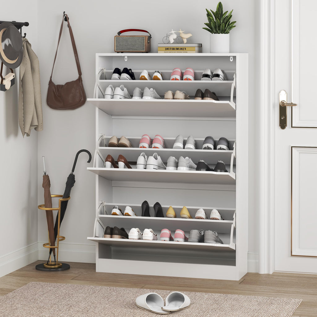 White 3 Flip Drawer Wood Shoe Cabinet C347457