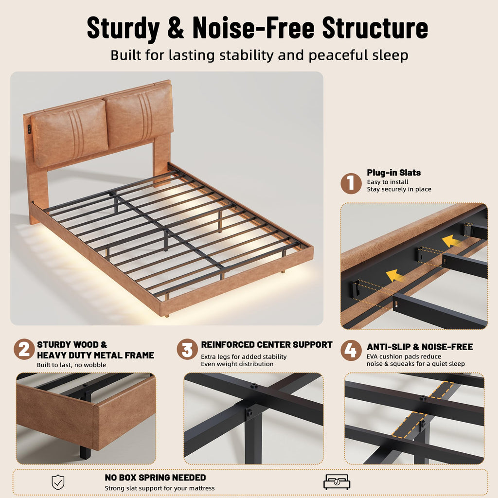 Queen Floating Bed Frame with LED Lights N261781
