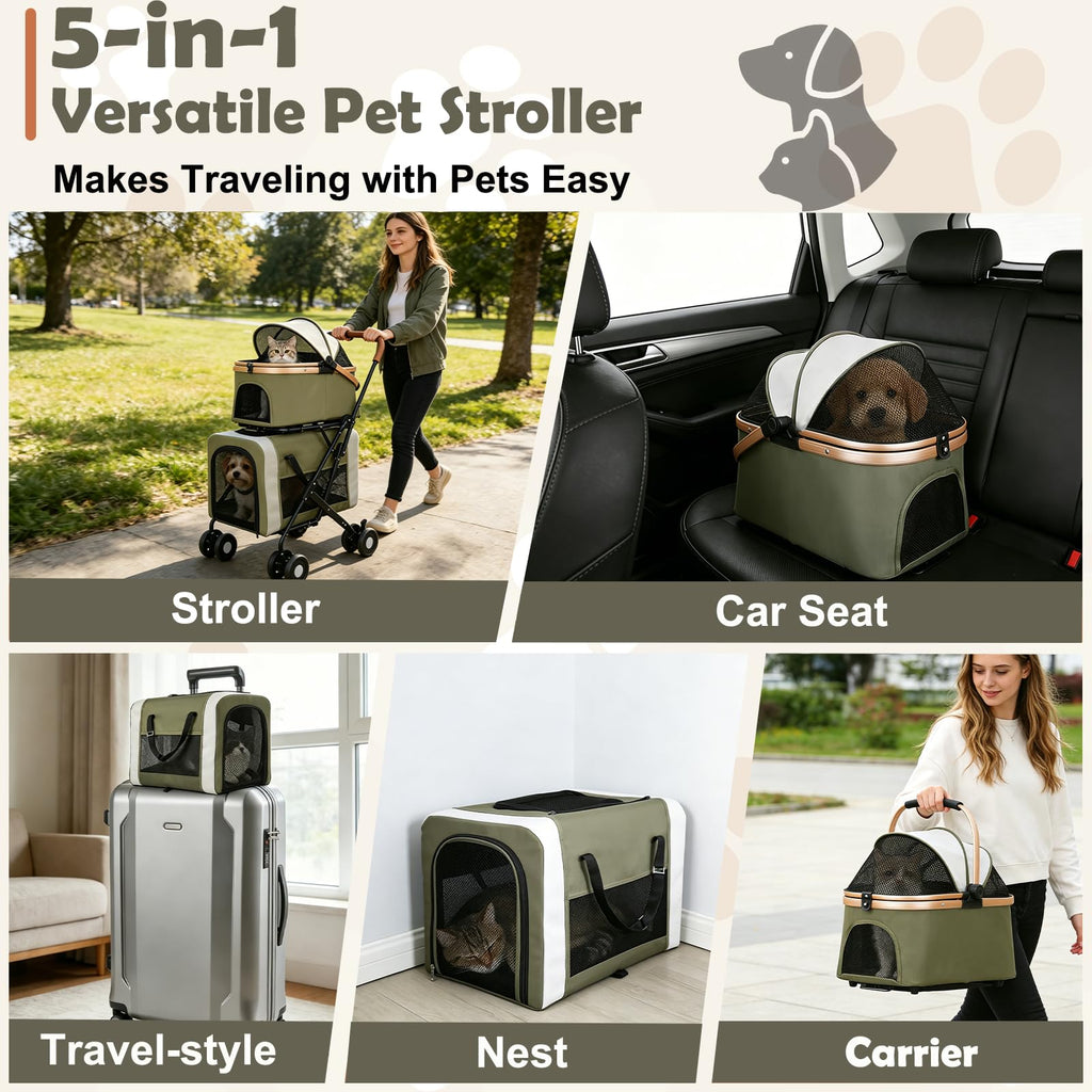 Foldable Double Pet Stroller with Detachable Carriers and 4 Lockable Wheels S23989