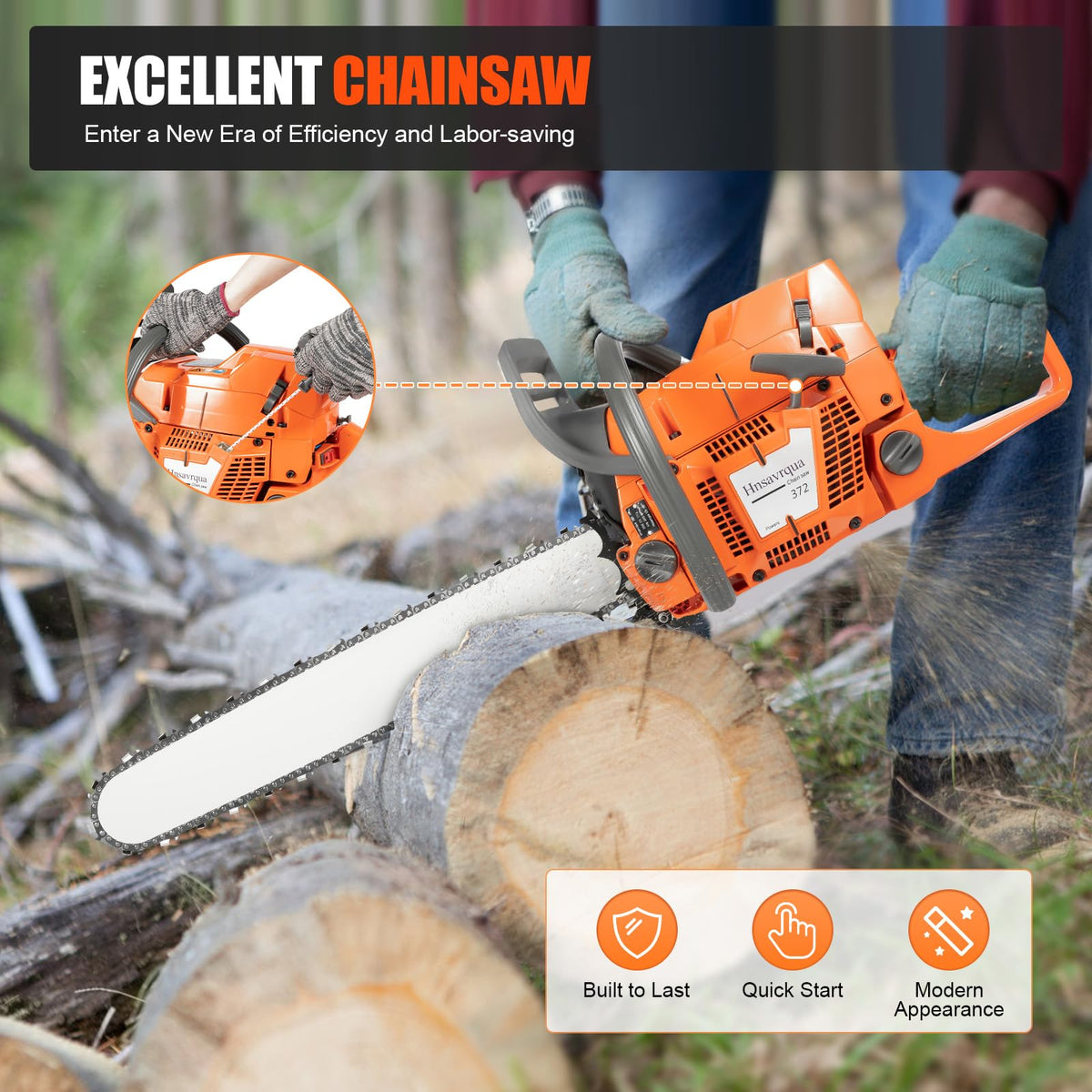 Gas Powered Chainsaw, 72cc 2-Cycle Engine, 24'' Handheld M6096