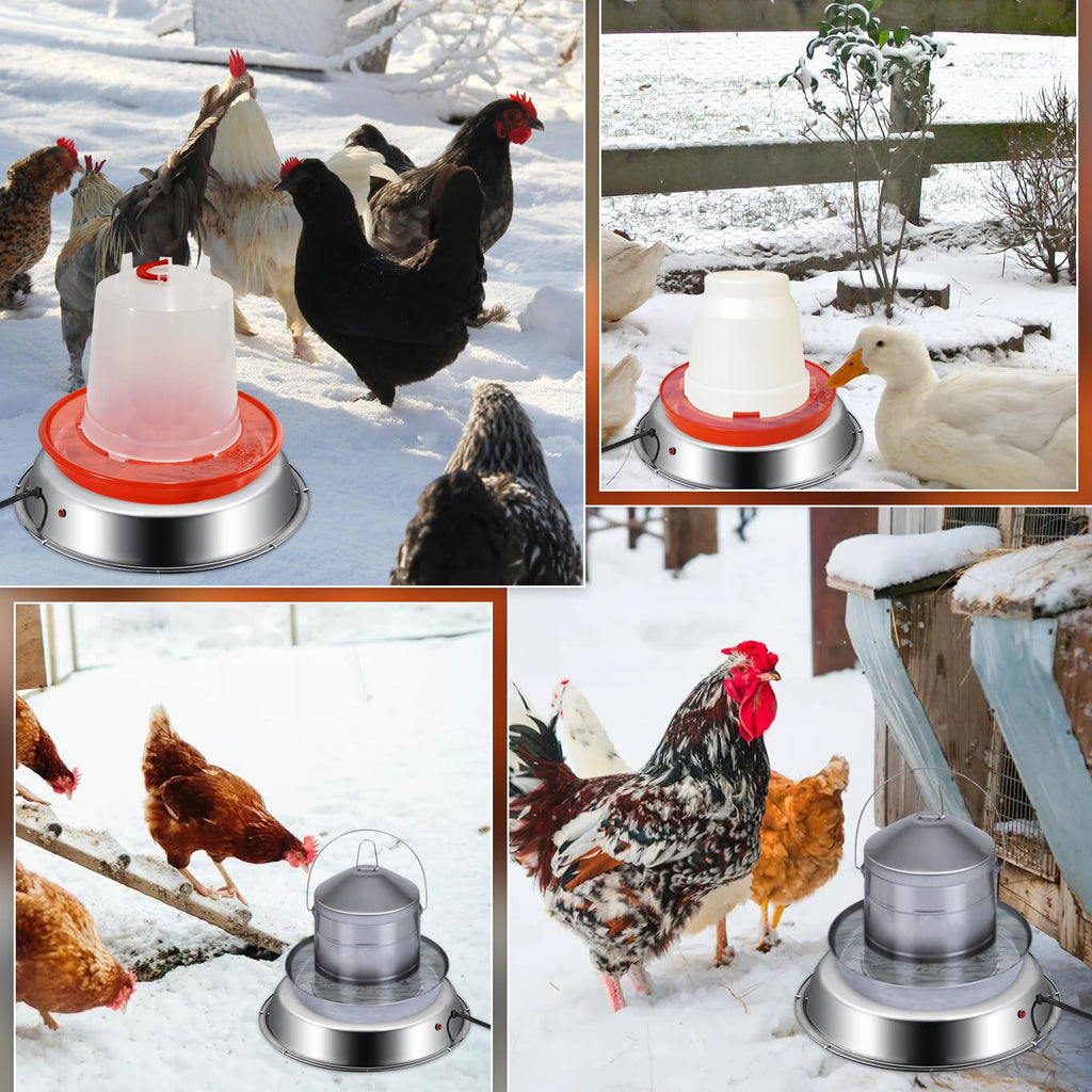 12 Inch 5 Gallons Poultry Waterer Heated Base with Thermostat Q170