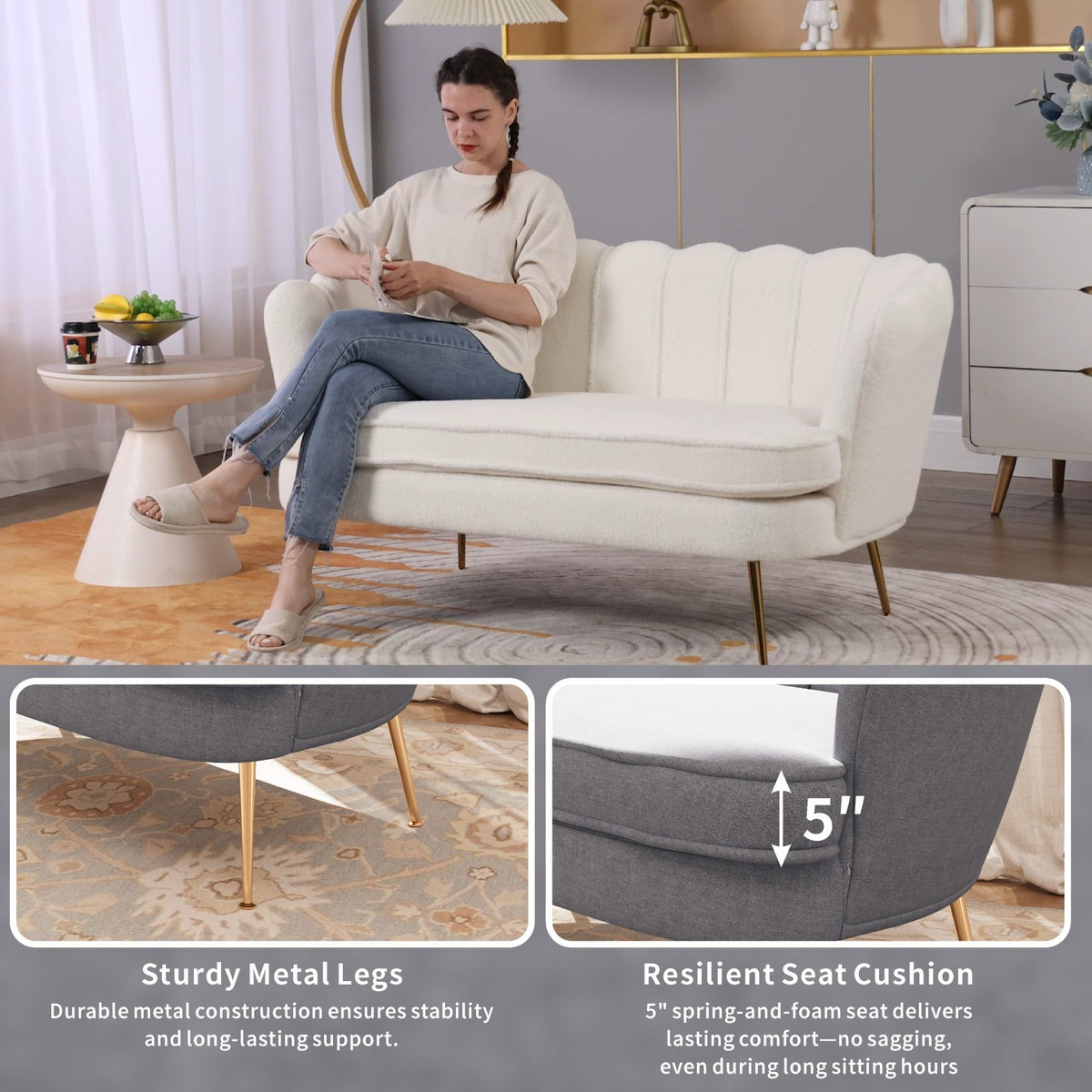 Light Grey Chenille 2-Seater Loveseat Sofa T63957
