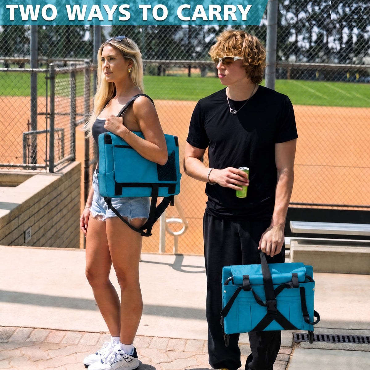 2 Pack Bleacher Seat with Back Support, Shoulder Strap & Cup Holder M73796