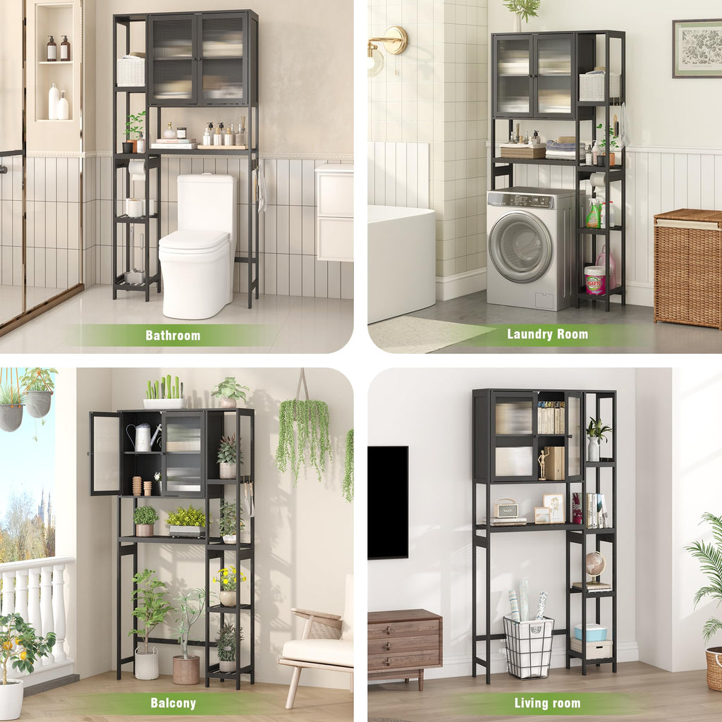 Black Over the Toilet Storage Cabinet with Adjustable Shelves K2674
