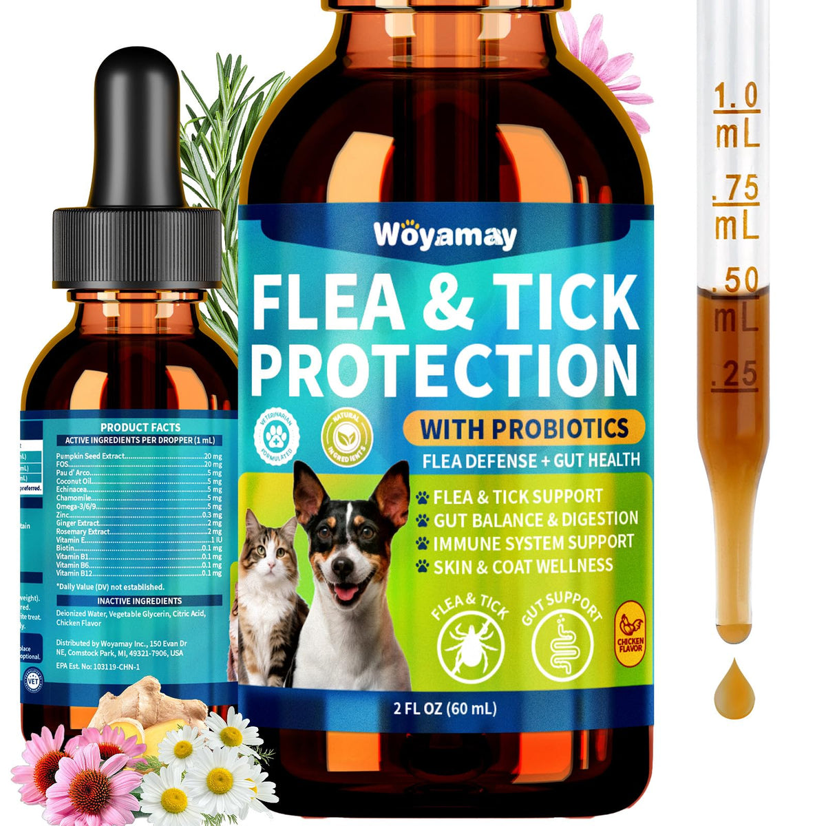 Flea and Tick Prevention Drops with Probiotics E554