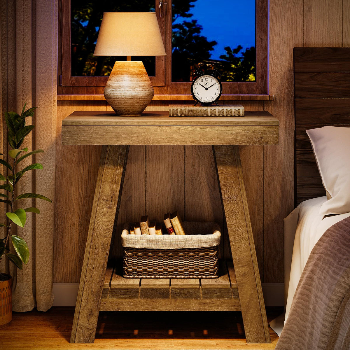 2-Tier Wooden End Table with Storage Y87491