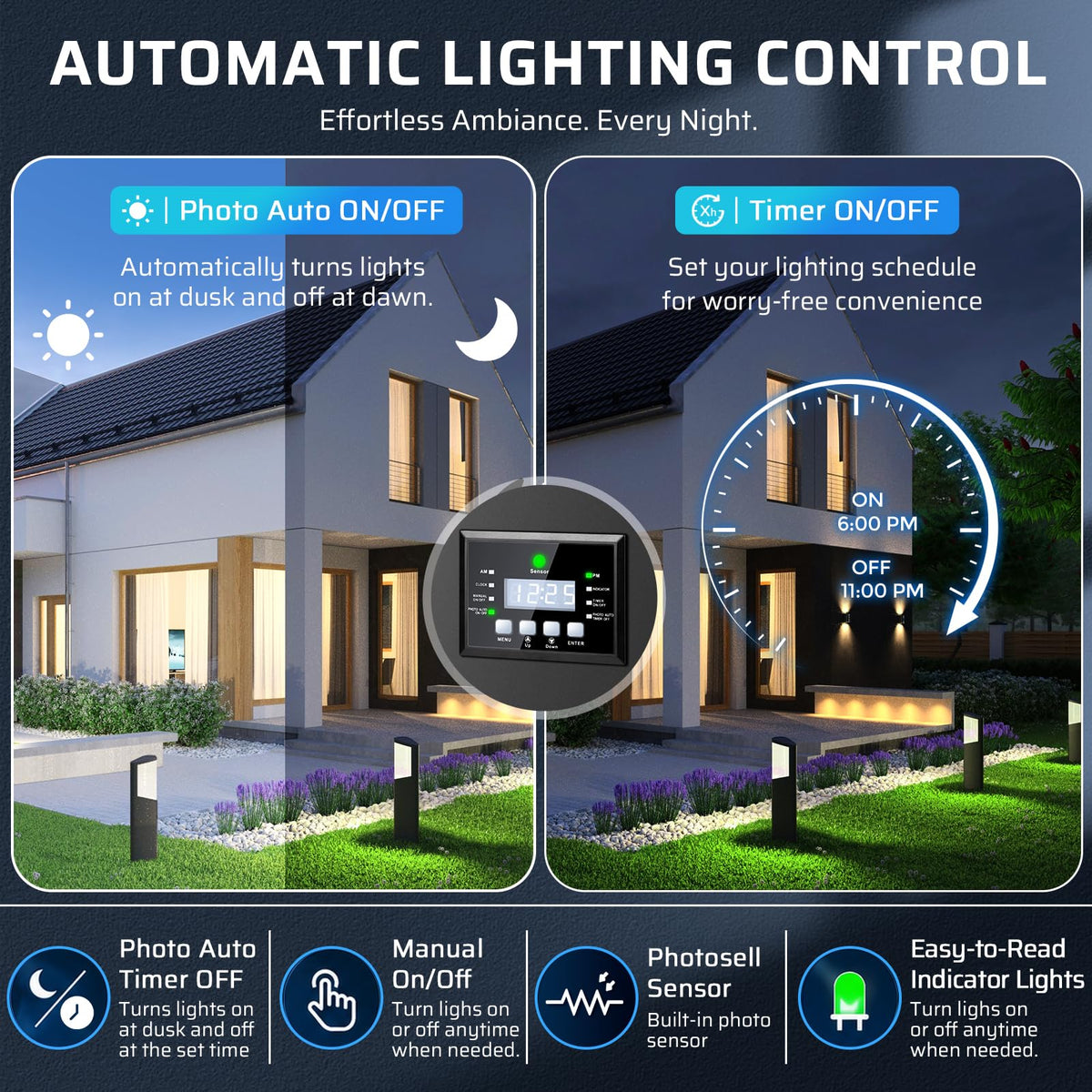 200W Low Voltage Landscape Transformer with Timer and Photocell Sensor X589