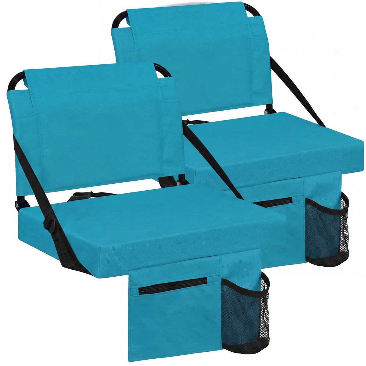 2 Pack Bleacher Seat with Back Support, Shoulder Strap & Cup Holder M73796