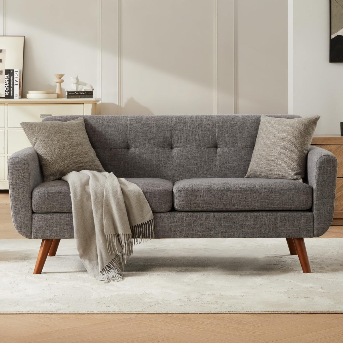 65" Grey Button Tufted Upholstered Loveseat Sofa E4553