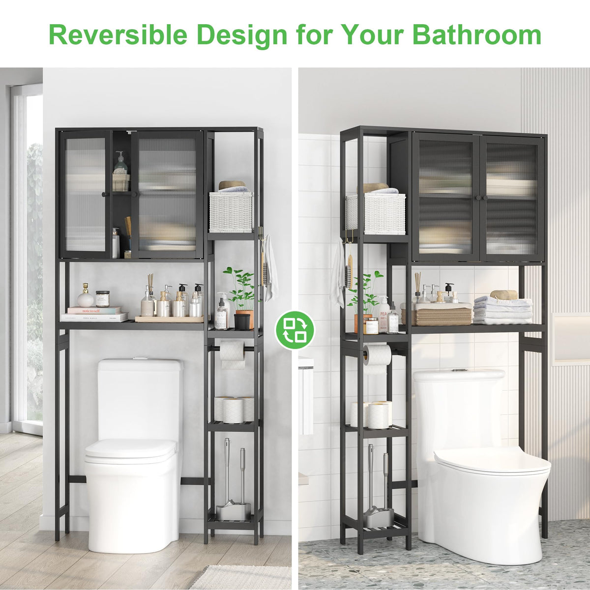 Black Over the Toilet Storage Cabinet with Adjustable Shelves K2674