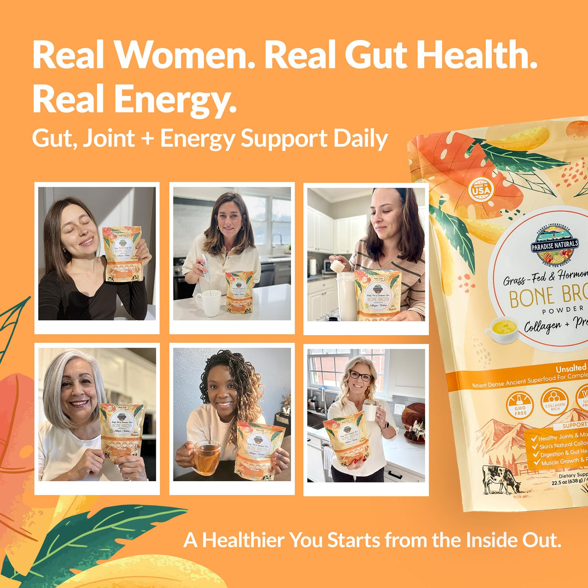 100% Grass-Fed Beef Bone Broth Powder with Probiotics Collagen 15g Protein F610420