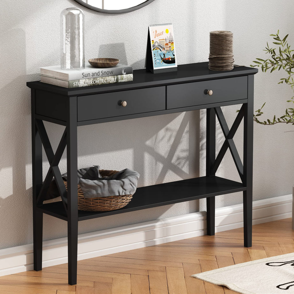 39" Entryway Table with Drawers and Storage Shelf X817476