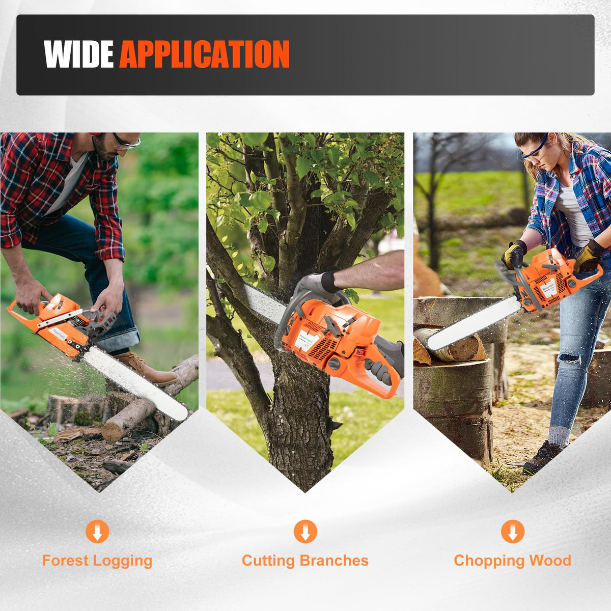 Gas Powered Chainsaw, 72cc 2-Cycle Engine, 24'' Handheld M6096