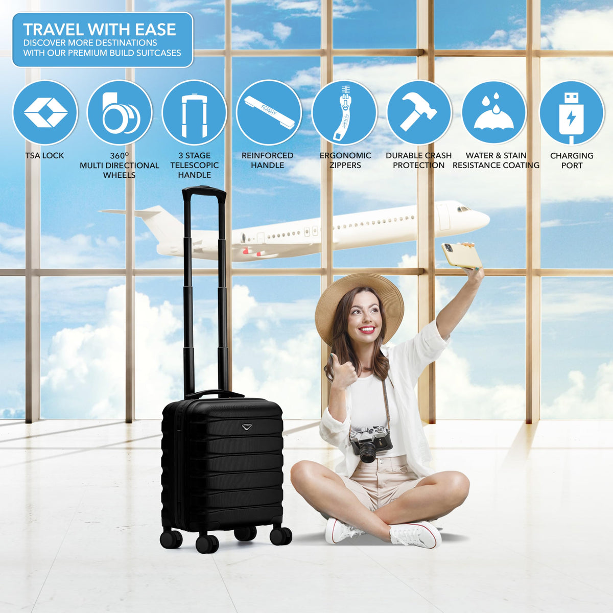 18x14x8" Hardside Carry On Suitcase with TSA Lock & USB Port D2963