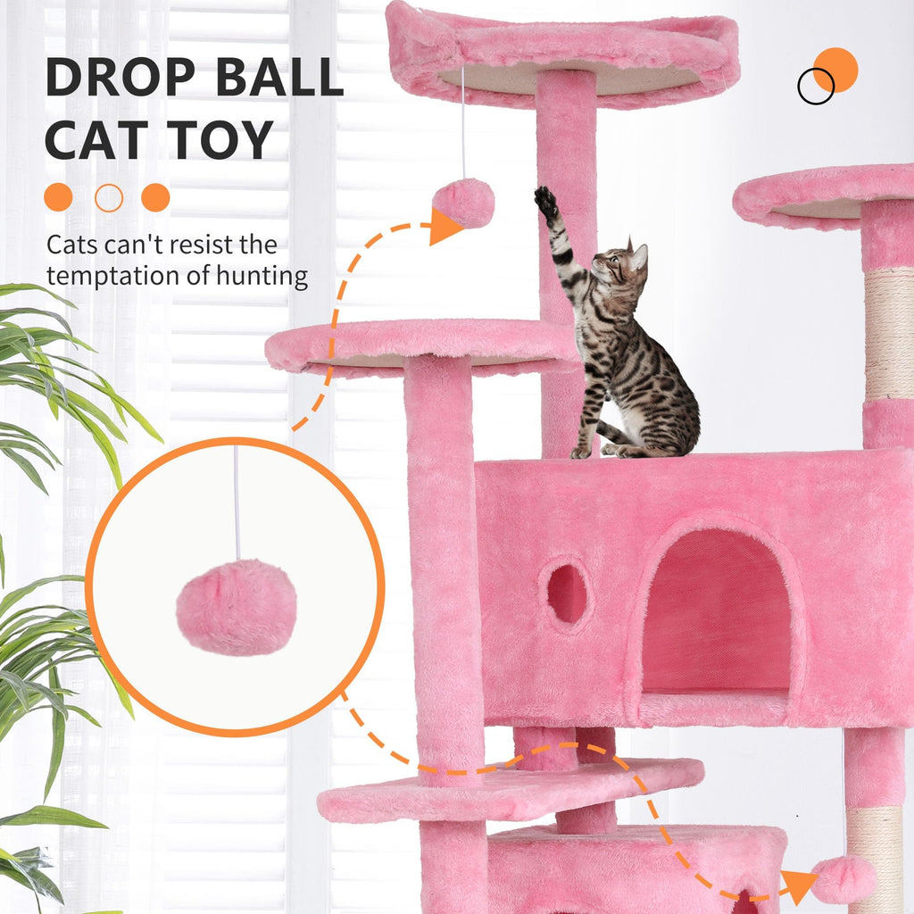 70-inch Pink Multi-Level Cat Tower & Cat Condo with Scratching Post N489