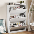 White 3 Flip Drawer Wood Shoe Cabinet C347457