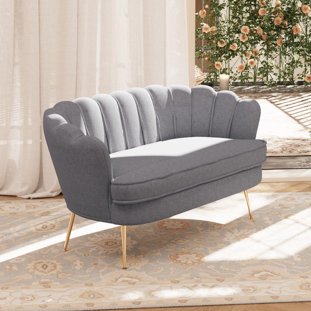 Light Grey Chenille 2-Seater Loveseat Sofa T63957