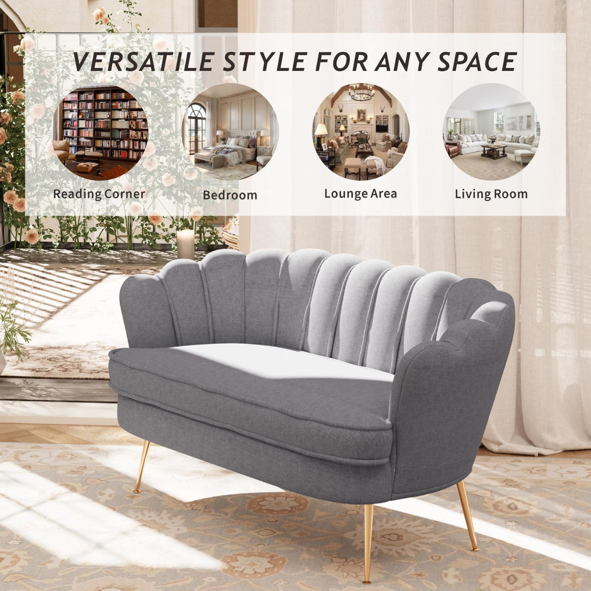 Light Grey Chenille 2-Seater Loveseat Sofa T63957