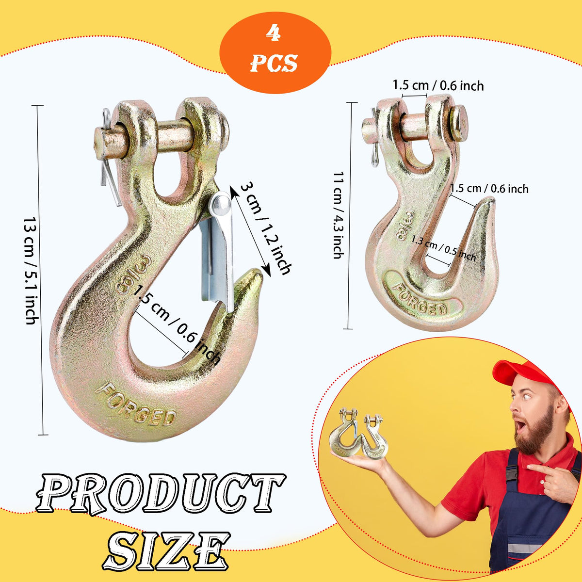 3/8" Clevis Slip Hook Set with Safety Latch G70 Forged Steel V792