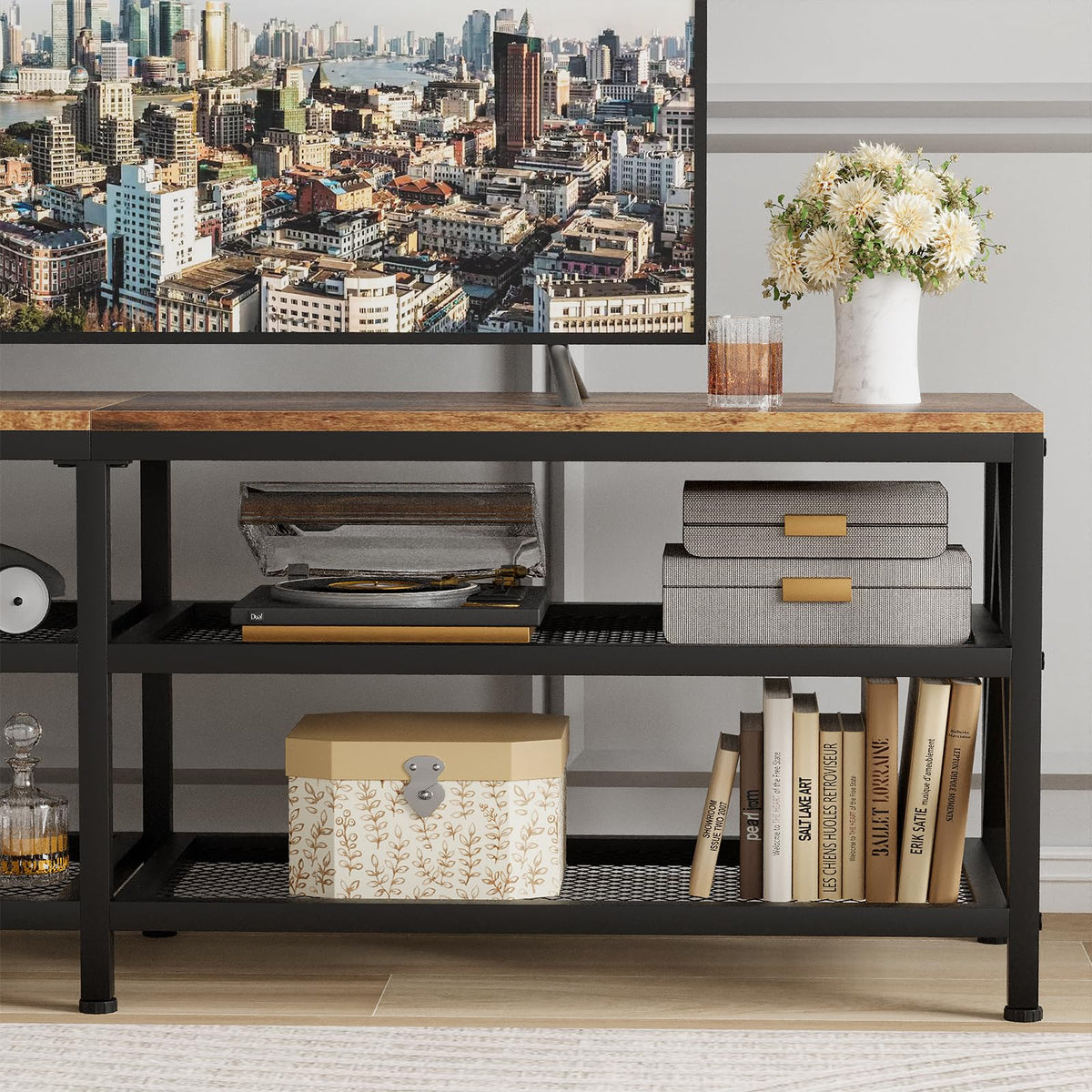 63" TV Stand with 3-Tier Storage Shelves G396937