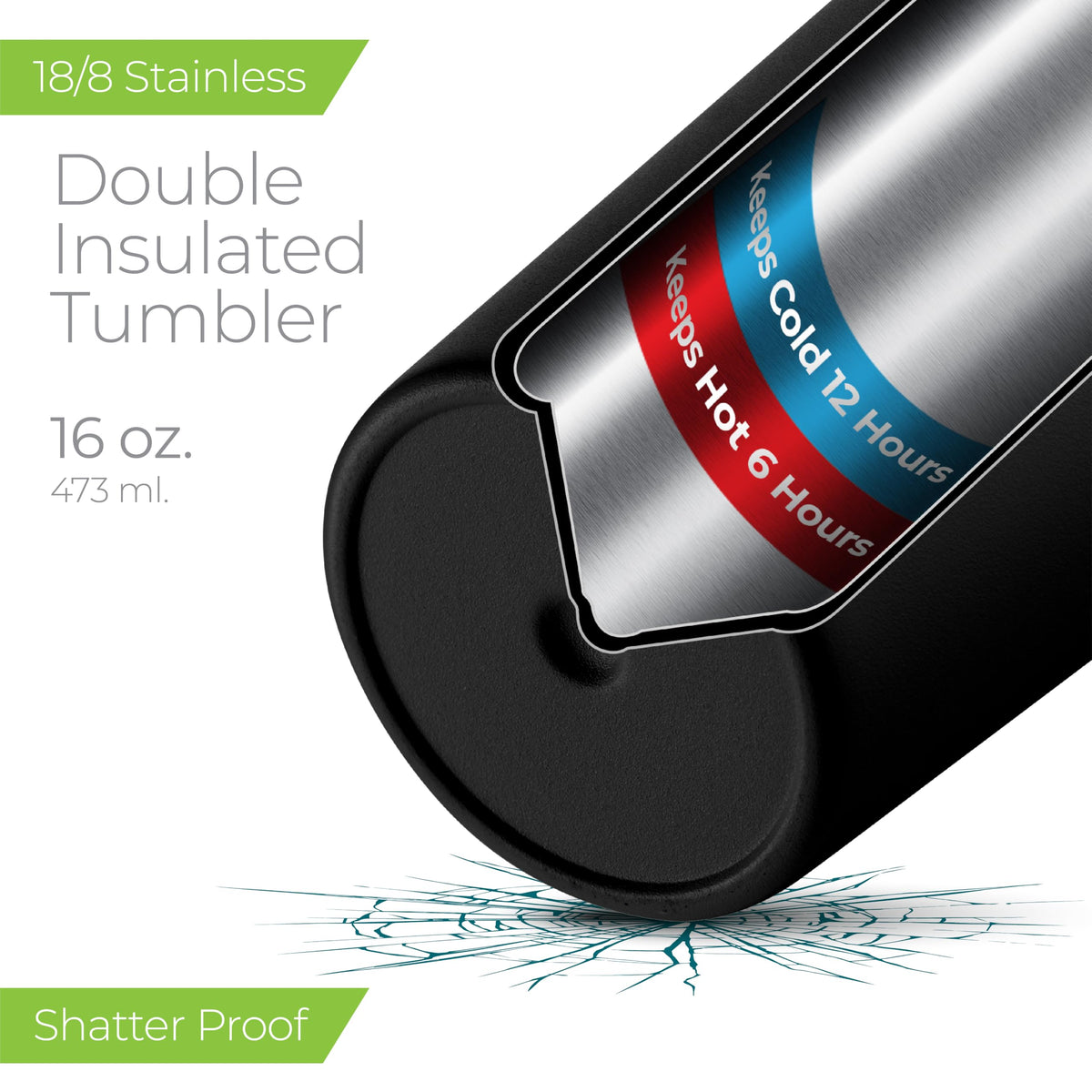 16 oz Stainless Steel Insulated Coffee Tumbler Black K798227