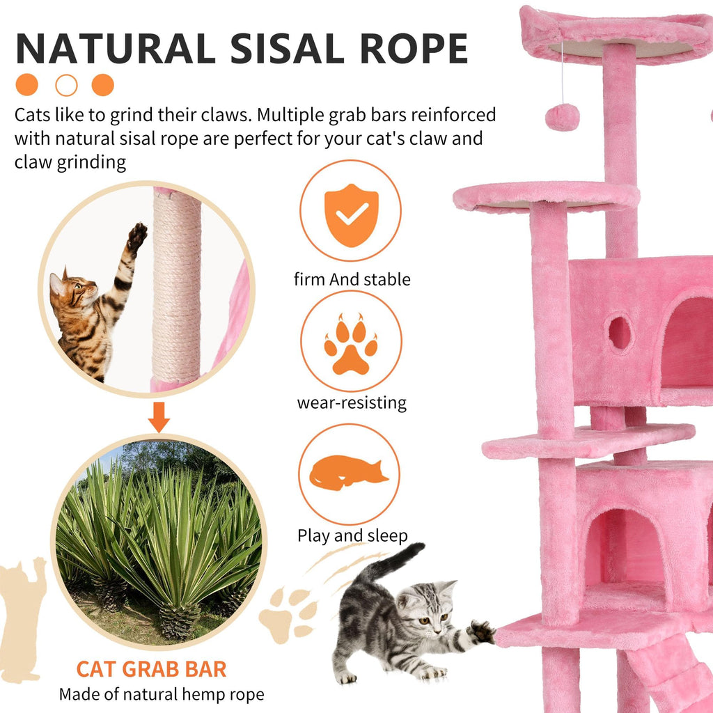 70-inch Pink Multi-Level Cat Tower & Cat Condo with Scratching Post N489