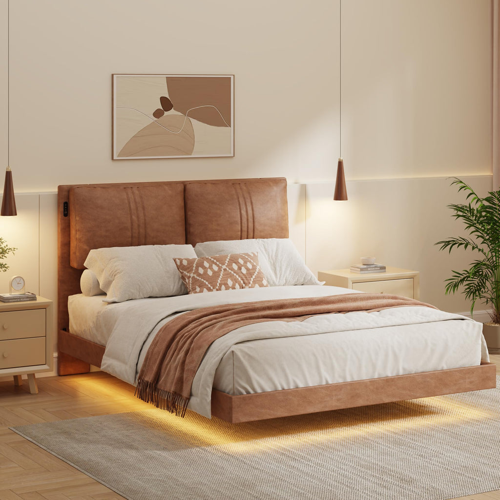 Queen Floating Bed Frame with LED Lights N261781