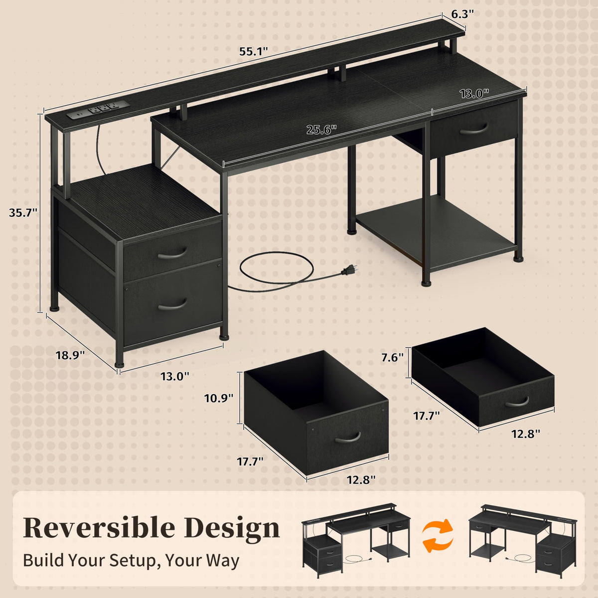 55" Computer Desk with File Drawer J2817