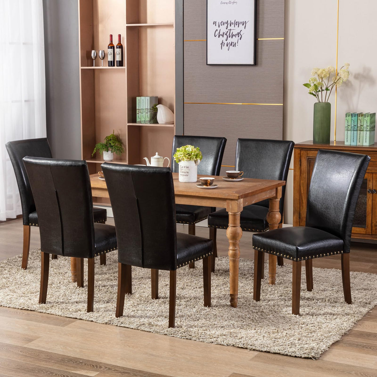 Black PU Leather Upholstered Dining Chairs Set of 6 H830528