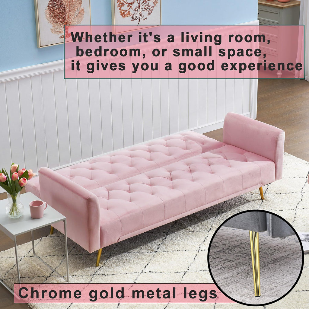Pink Velvet Futon Sofa Bed C1680