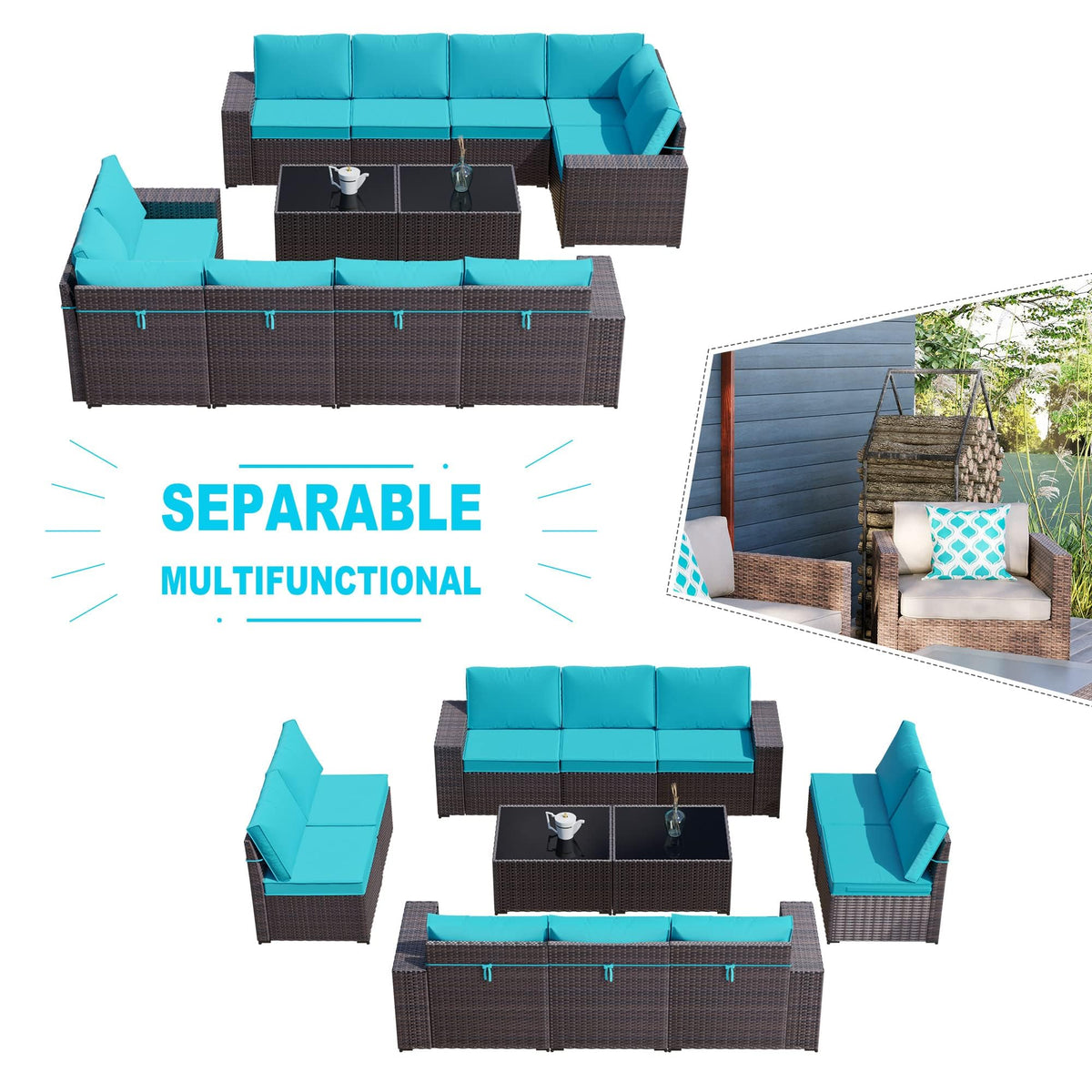 12PCS PE Wicker Rattan Sectional Sofa H55493