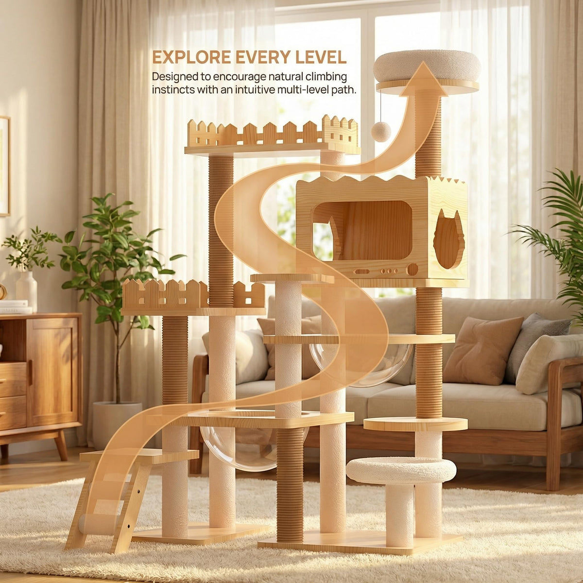 67" Cat Tree Tower with Clear Space Capsule V5936