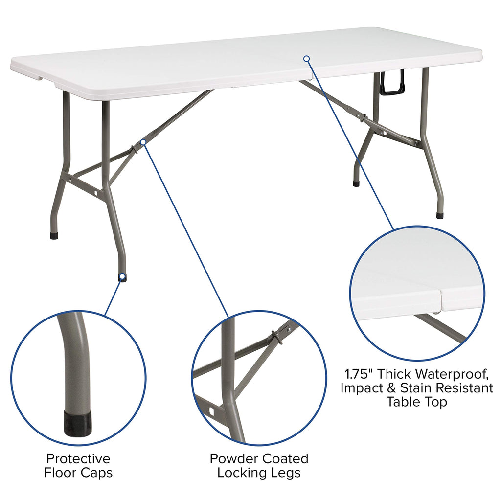 6-Foot Bi-Fold Granite White Plastic Folding Table U797651